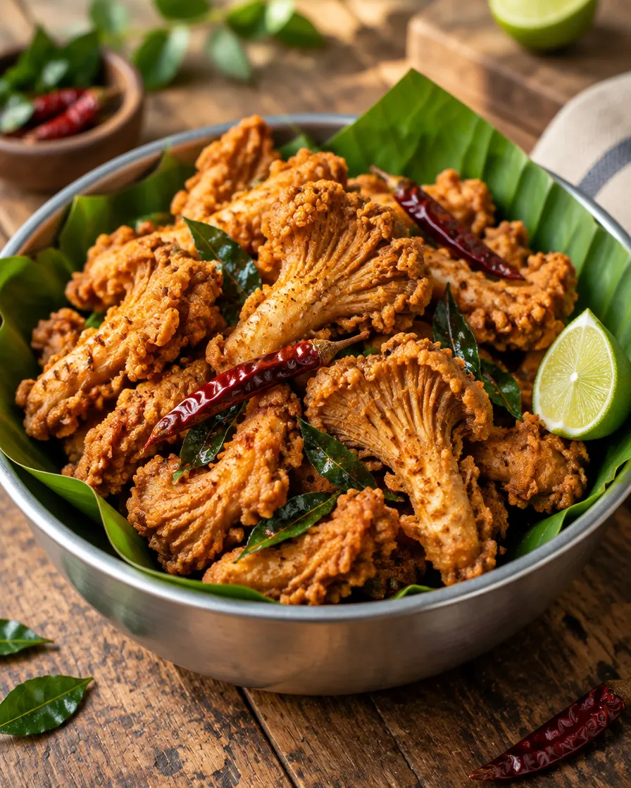 Fried mushroom pieces that look like fried chicken